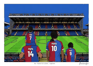 Personalised Crystal Palace digital artwork with PAPA, MAMA, RUBY, pitch side at Selhurst Park.