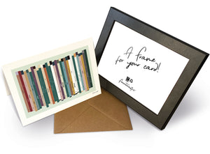Personalised 30th birthday music card, born in 1996, shown as 7x5" greeting card & frame with 30 colourful song spines and a birthday message.