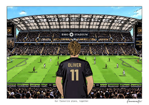 Personalised Los Angeles digital artwork with OLIVER, in game at BMO Stadium.