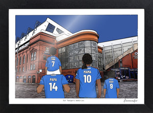 Personalised Rangers print with PAPA, MAMA, RUBY, Print & Frame at Ibrox Stadium.