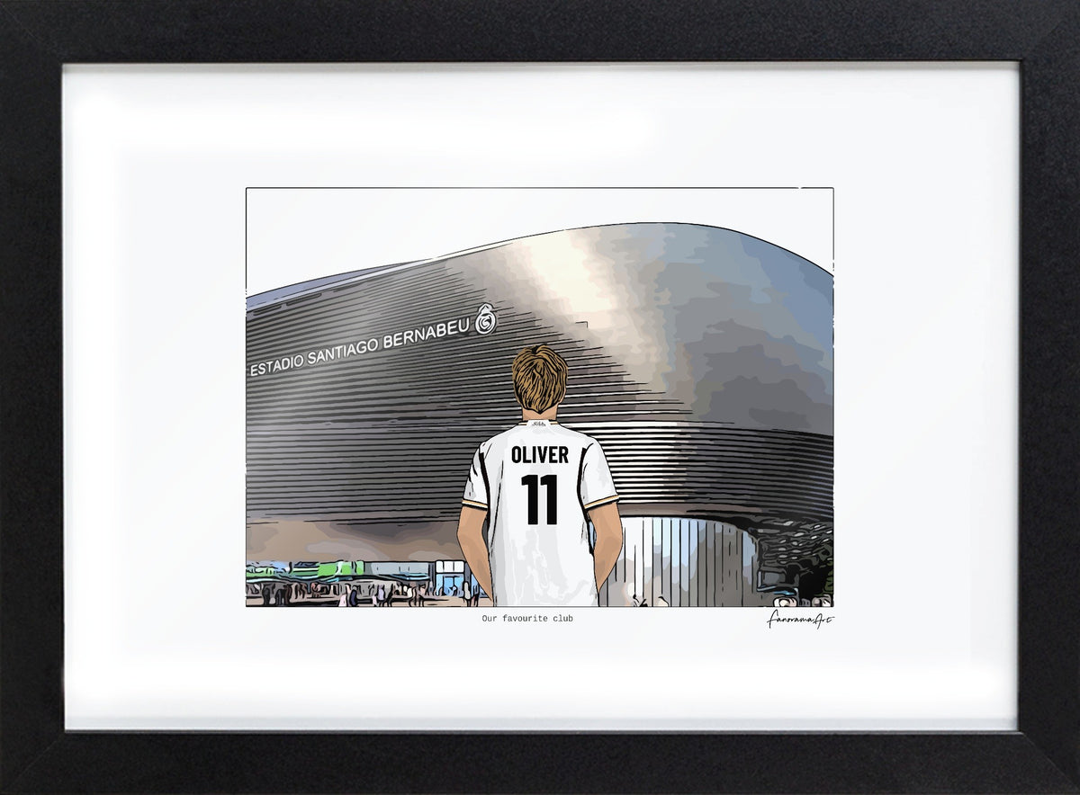 Personalised Real Madrid print with OLIVER, Bordered Print & Frame at Santiago Bernabéu Stadium.