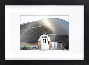 Personalised Real Madrid print with OLIVER, Bordered Print & Frame at Santiago Bernabéu Stadium.