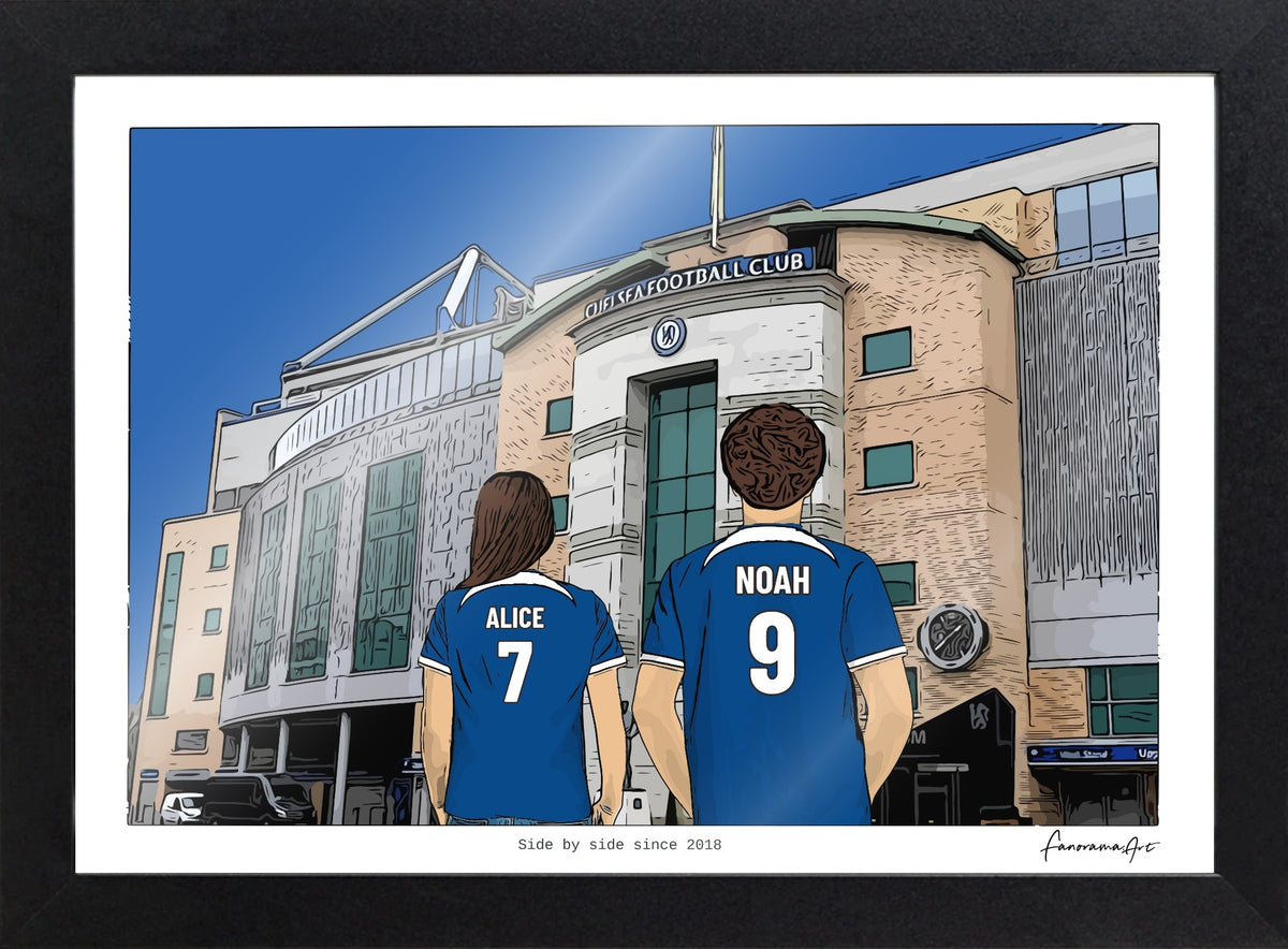 Personalised Chelsea print with ALICE, NOAH, Print & Frame at Stamford Bridge.
