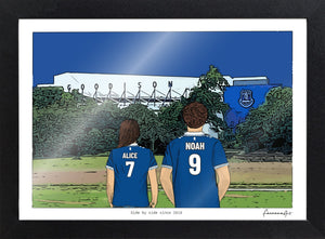 Personalised Everton print with ALICE, NOAH, Print & Frame at Goodison Park.