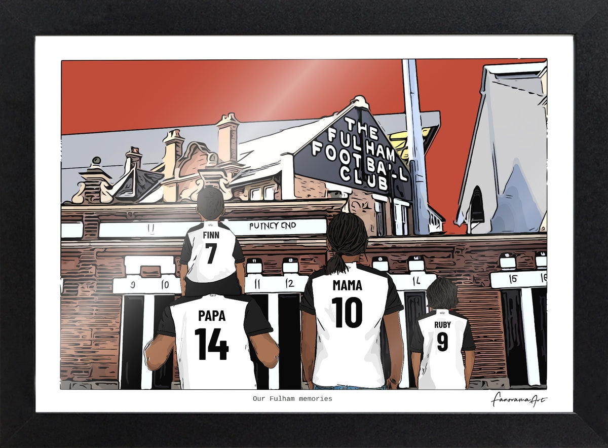Personalised Fulham print with PAPA, MAMA, RUBY, Print & Frame at Craven Cottage.