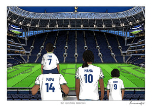 Personalised Tottenham Hotspur digital artwork with PAPA, MAMA, RUBY, pitch side at Tottenham Hotspur Stadium.