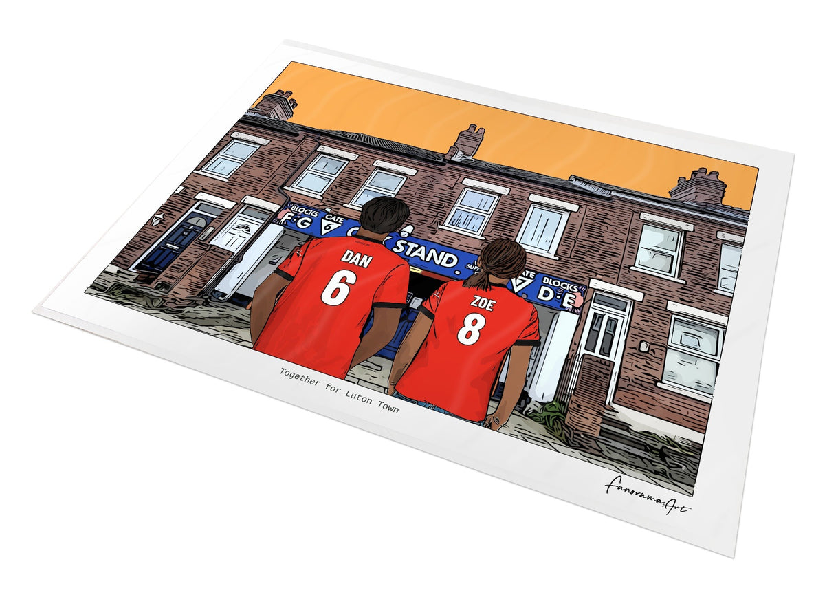 Personalised Luton Town print with DAN, ZOE, Print at Kenilworth Road.