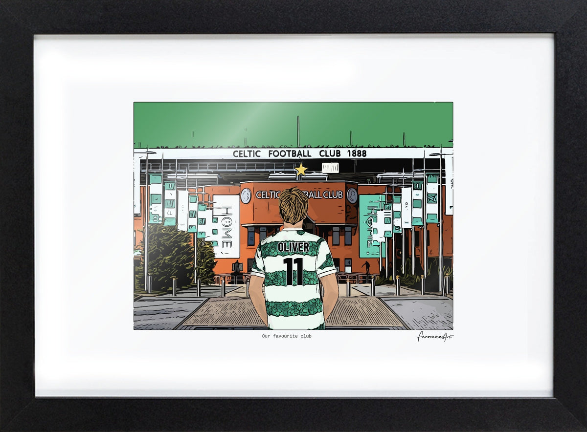 Personalised Celtic print with OLIVER, Bordered Print & Frame at Celtic Park.
