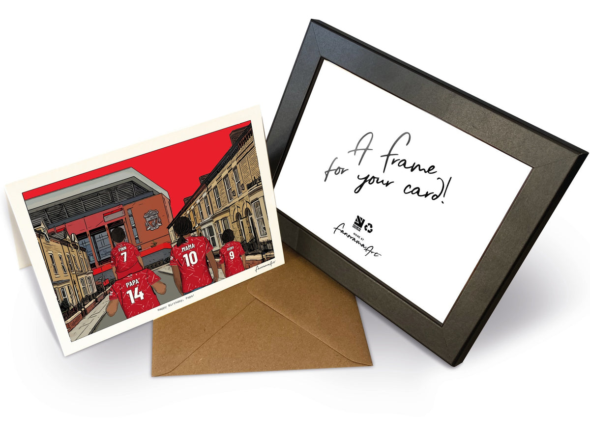 Personalised Liverpool greeting card with PAPA, MAMA, RUBY, 7x5" Greeting Card & Frame at Anfield.