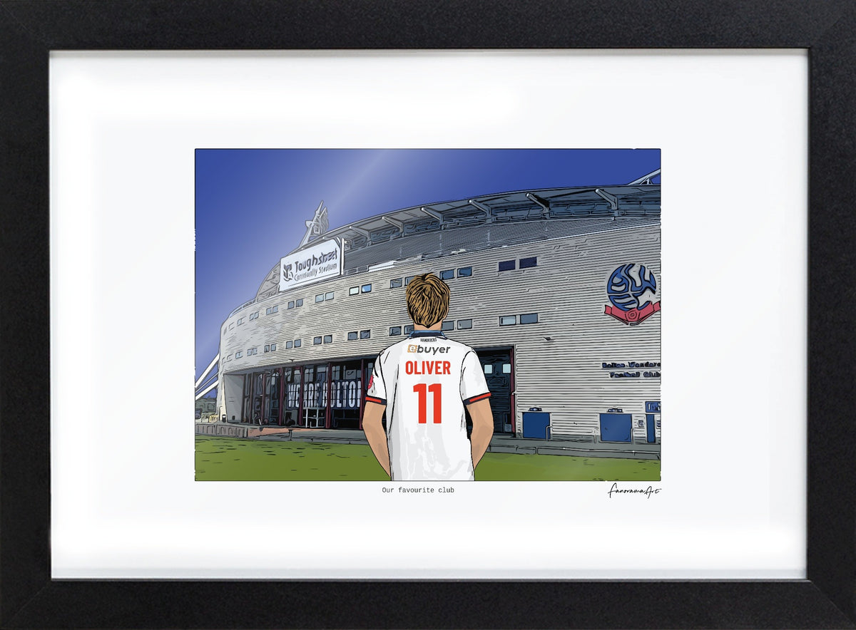Personalised Bolton Wanderers print with OLIVER, Bordered Print & Frame at Toughsheet Community Stadium.