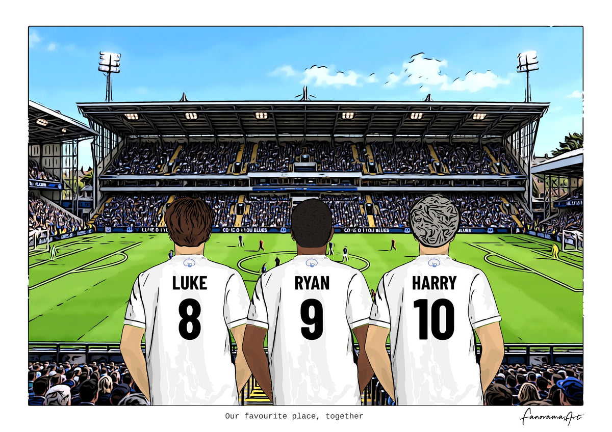 Personalised Leeds United digital artwork with LUKE, RYAN, HARRY, in game at Elland Road.