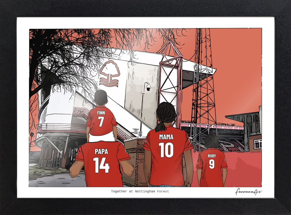Personalised Nottingham Forest print with PAPA, MAMA, RUBY, Print & Frame at The City Ground.