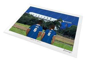 Personalised Everton print with DAN, ZOE, Print at Goodison Park.