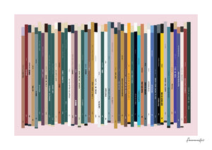 Personalised 50th birthday number one record spine artwork in landscape format, with a personal message and pastel background.