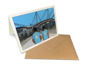 Personalised Manchester City greeting card with DAN, ZOE, 7x5" Greeting Card at Etihad Stadium.