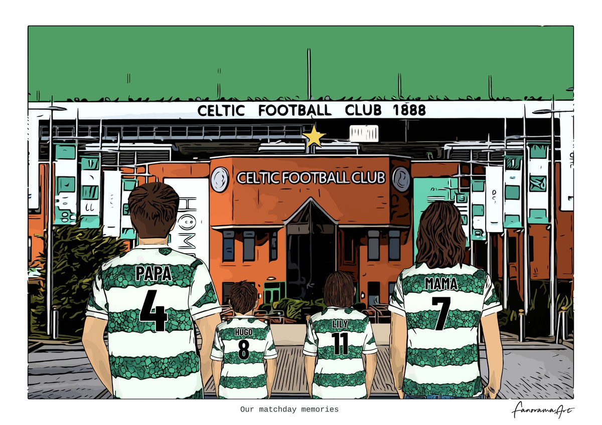 Personalised Celtic digital artwork with PAPA, HUGO, LILY, MAMA, celtic celtic park at Celtic Park.