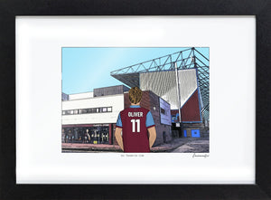 Personalised Burnley print with OLIVER, Bordered Print & Frame at Turf Moor.