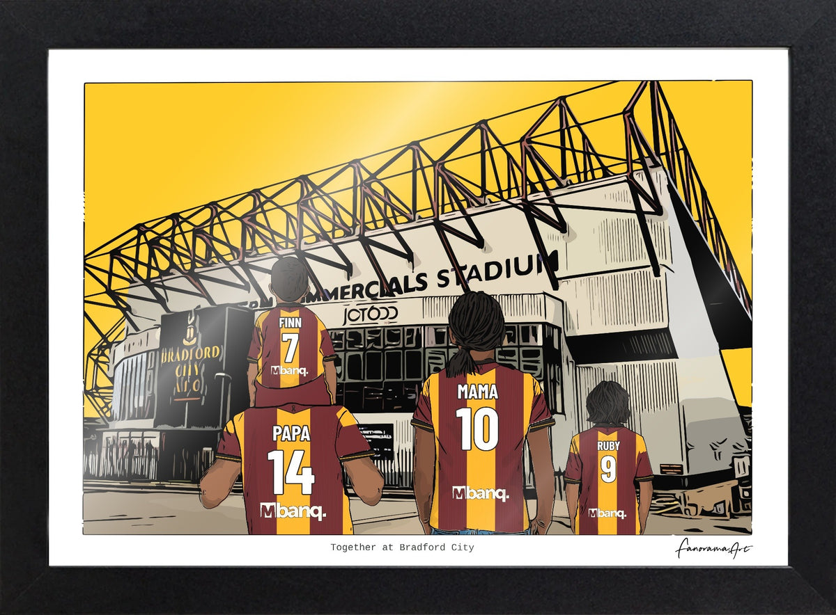 Personalised Bradford City print with PAPA, MAMA, RUBY, Print & Frame at Valley Parade.