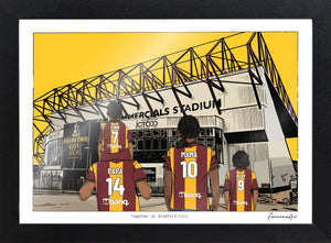 Personalised Bradford City print with PAPA, MAMA, RUBY, Print & Frame at Valley Parade.