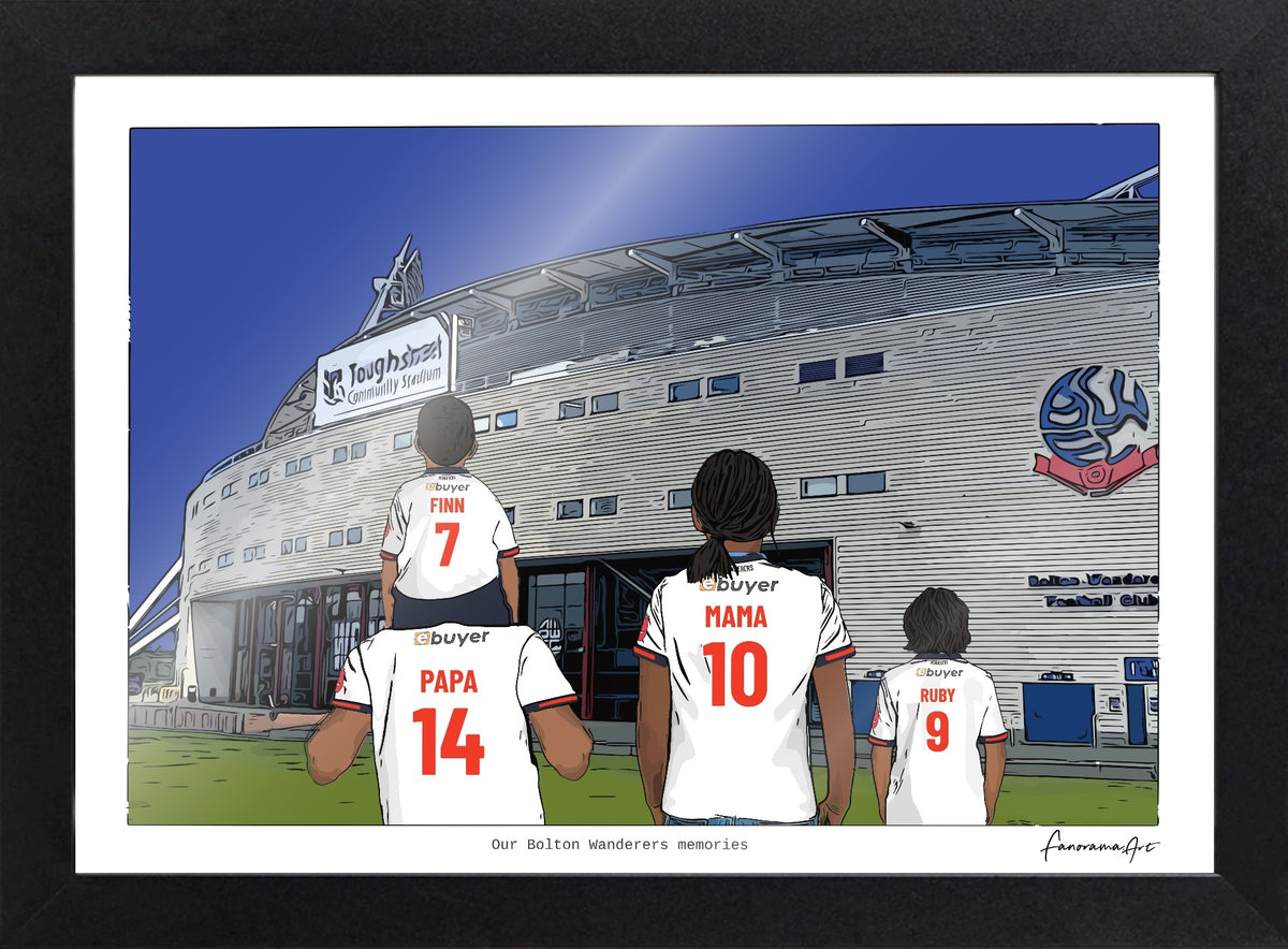 Personalised Bolton Wanderers print with PAPA, MAMA, RUBY, Print & Frame at Toughsheet Community Stadium.