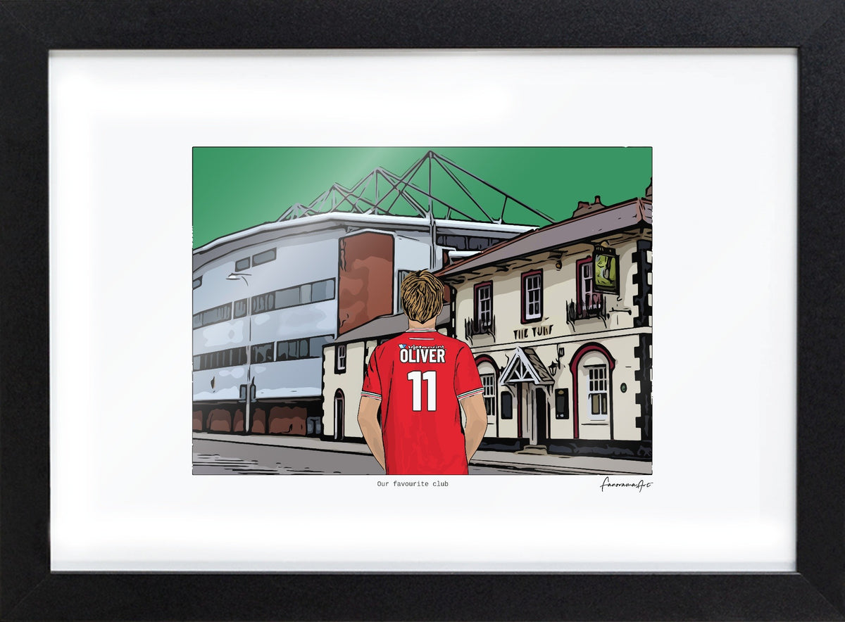 Personalised Wrexham print with OLIVER, Bordered Print & Frame at Racecourse Ground.