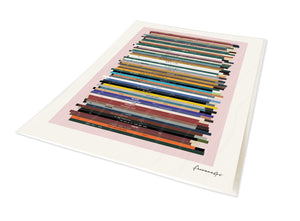 Personalised 60th birthday number one music print, born in 1966, shown as a4 print portrait with 60 colourful song spines and a birthday message.