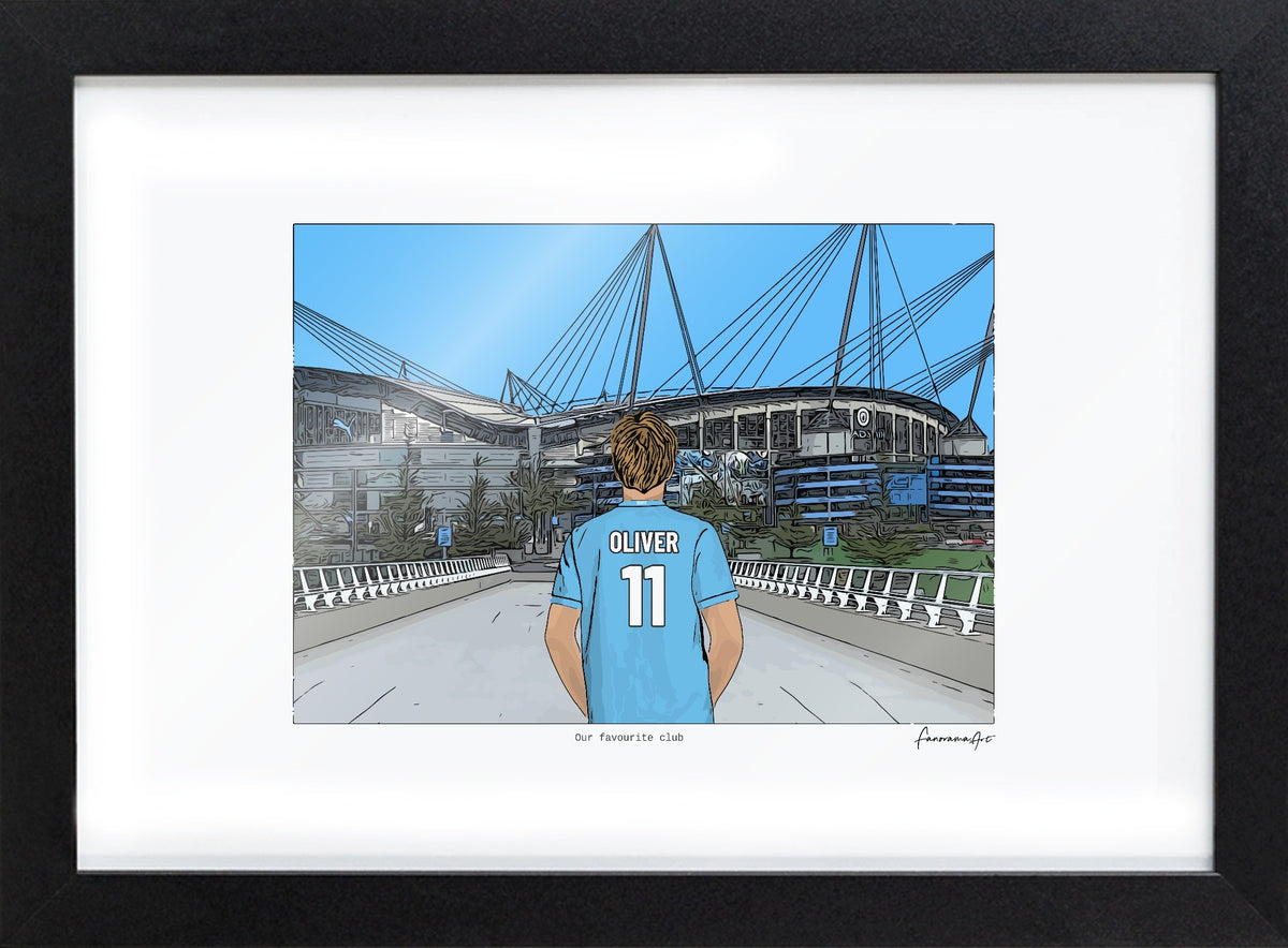 Personalised Manchester City print with OLIVER, Bordered Print & Frame at Etihad Stadium.