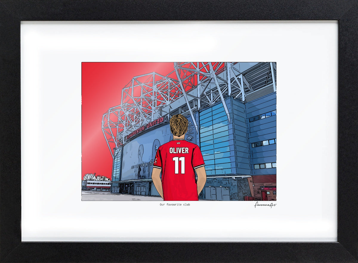 Personalised Manchester United print with OLIVER, Bordered Print & Frame at Old Trafford.