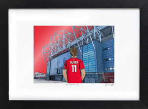 Personalised Manchester United print with OLIVER, Bordered Print & Frame at Old Trafford.