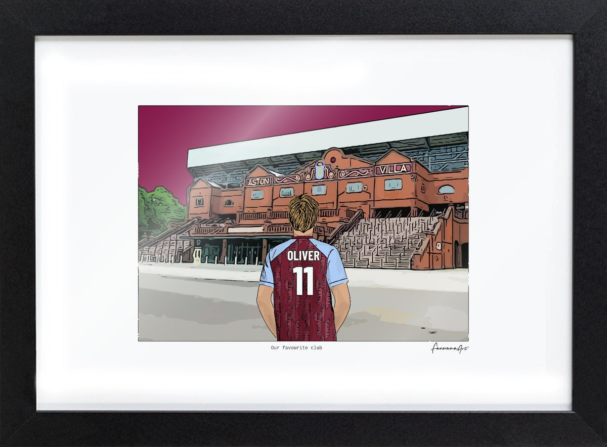Personalised Aston Villa print with OLIVER, Bordered Print & Frame at Villa Park.