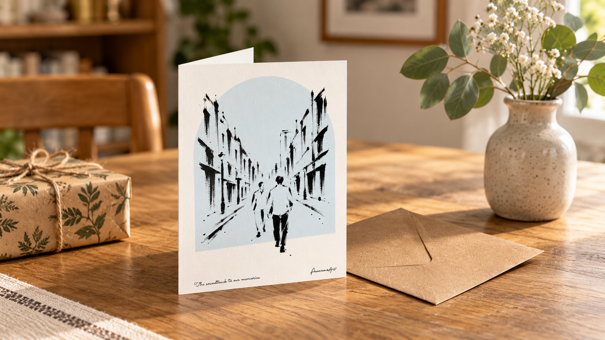 Personalised Oasis-inspired card gift table lifestyle scene