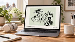 Personalised Oasis-inspired digital laptop lifestyle scene