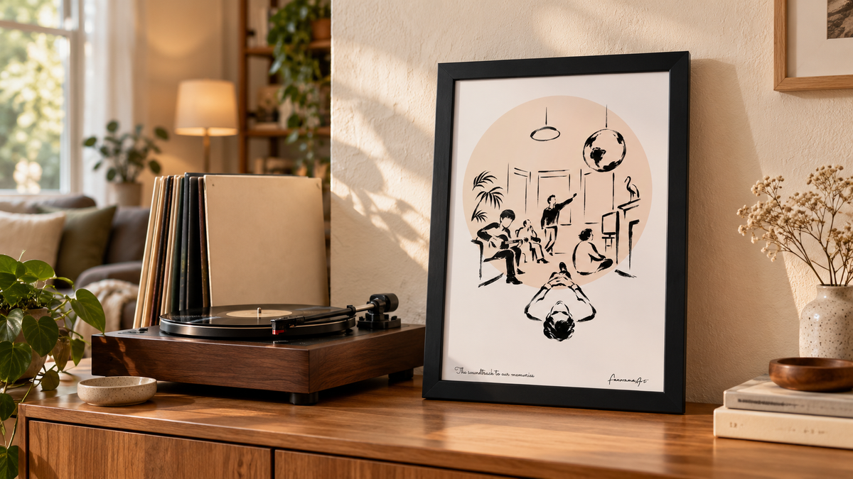Personalised Oasis-inspired print turntable lifestyle scene