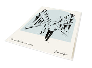 Morning Glory inspired personalised A3 portrait brush-ink print with sky-blue arch